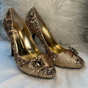 J. Reneé Fable Gold Satin/Sequin shoes